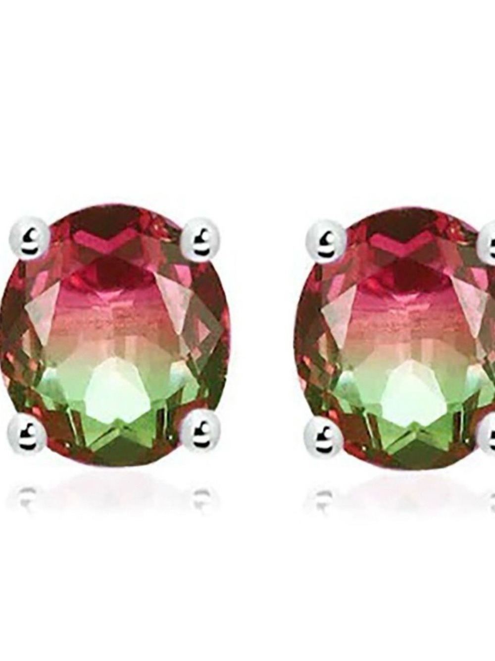 Sterling Silver Round Watermelon Tourmaline Earrings - Picture 5 of 5